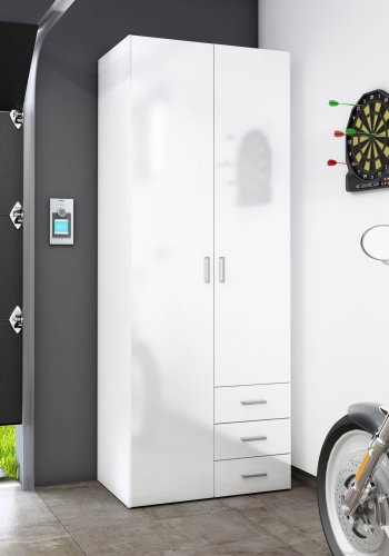 TVILUM Space garderobeskab i tr - hvid hjglans, m. 2 lger og 3 skuffer