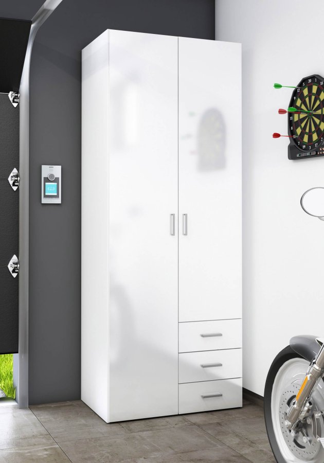 TVILUM Space garderobeskab i tr - hvid hjglans, m. 2 lger og 3 skuffer