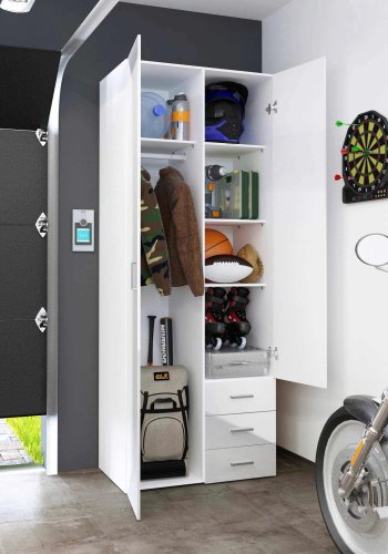 TVILUM Space garderobeskab i tr - hvid hjglans, m. 2 lger og 3 skuffer