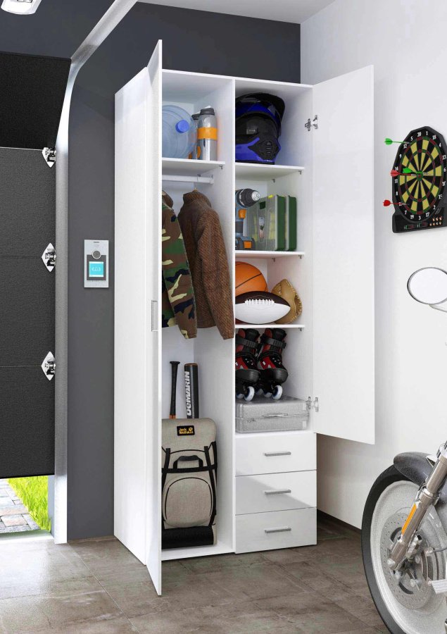 TVILUM Space garderobeskab i tr - hvid hjglans, m. 2 lger og 3 skuffer