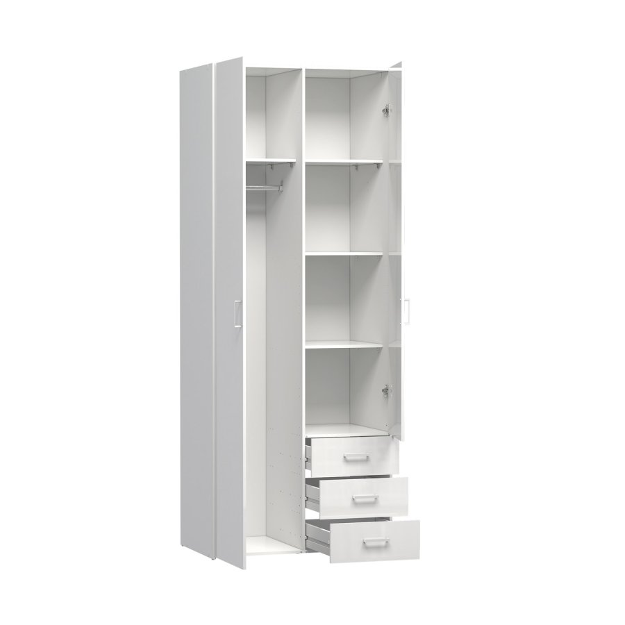 TVILUM Space garderobeskab i tr - hvid hjglans, m. 2 lger og 3 skuffer