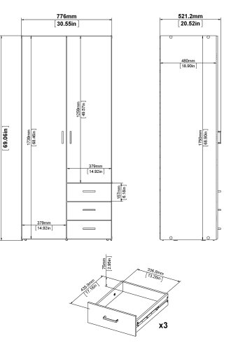 TVILUM Space garderobeskab - hvid tr, m. 2 lger og 3 skuffer
