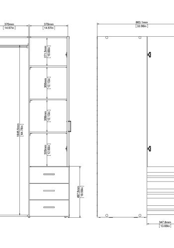 TVILUM Space garderobeskab - hvid tr, m. 2 lger og 3 skuffer