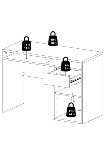 TVILUM Function Plus skrivebord - mat sort tr, m. 1 lge og 1 skuffe