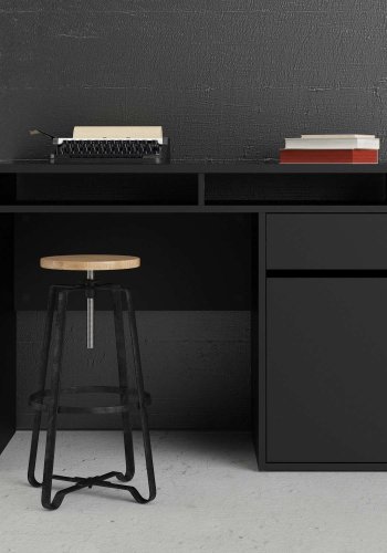 TVILUM Function Plus skrivebord - mat sort tr, m. 1 lge og 1 skuffe