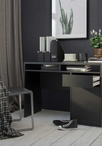 TVILUM Function Plus skrivebord - mat sort tr, m. 1 lge og 1 skuffe