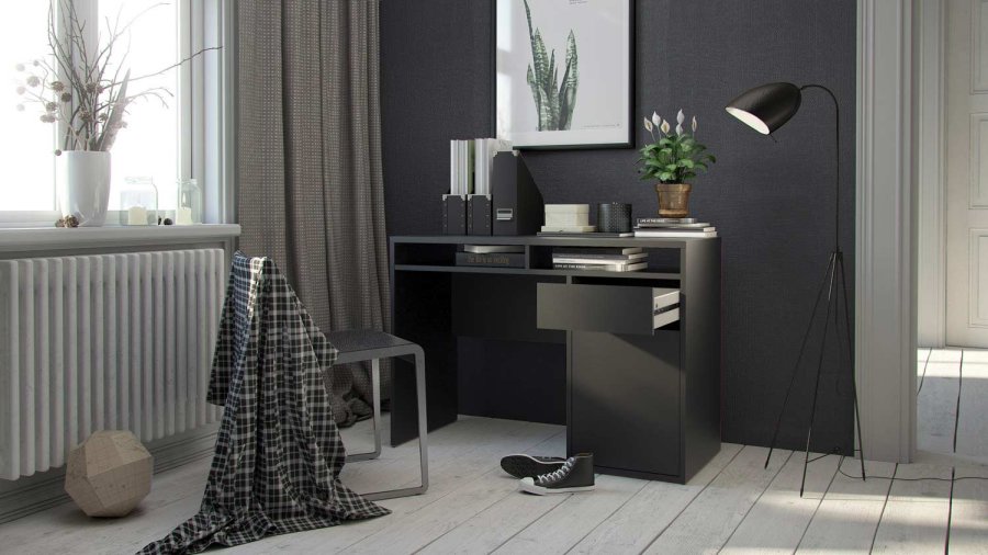 TVILUM Function Plus skrivebord - mat sort tr, m. 1 lge og 1 skuffe