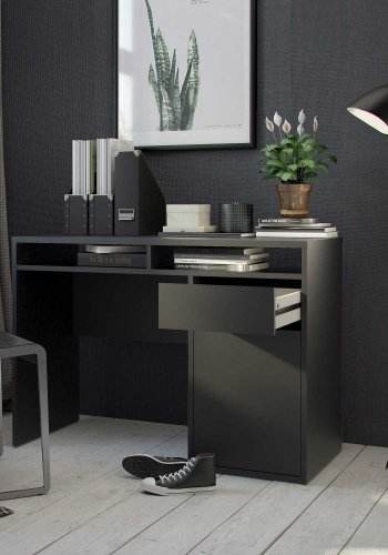 TVILUM Function Plus skrivebord - mat sort tr, m. 1 lge og 1 skuffe
