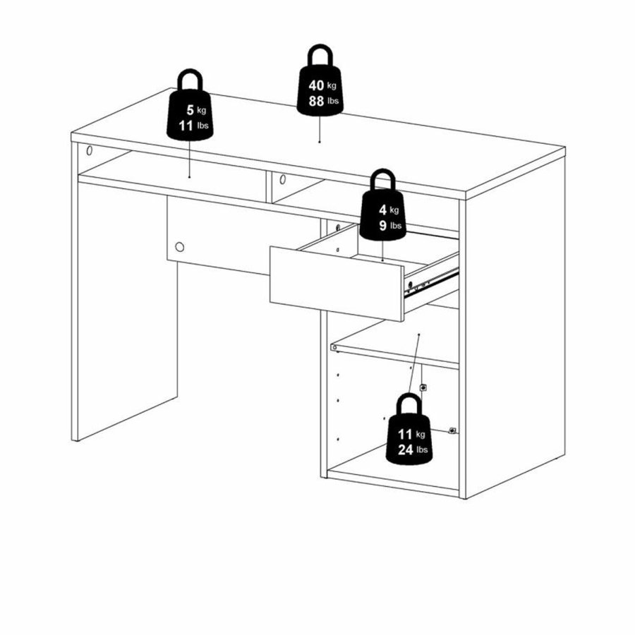 TVILUM Function Plus skrivebord, m. 1 lge, 2 rum og 1 skuffe - hvid folie og plast (110,2x48,2)