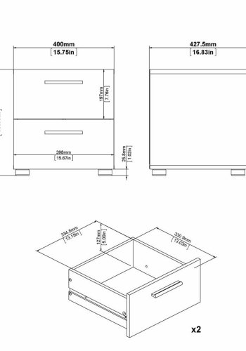 TVILUM Pepe sengebord, m. 2 skuffer - sort folie og plastik (40x40,25)