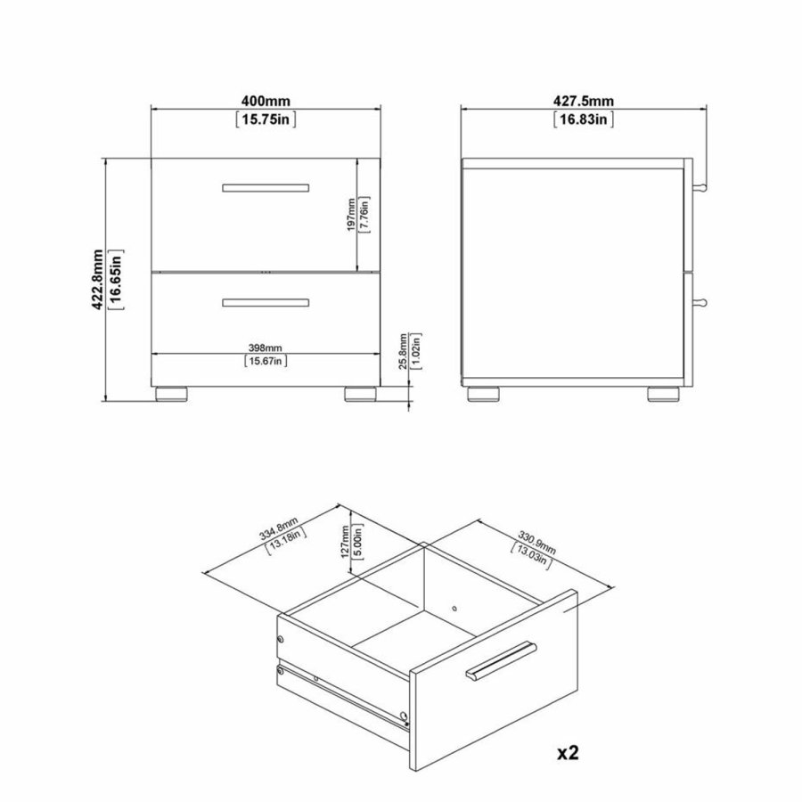 TVILUM Pepe sengebord, m. 2 skuffer - sort folie og plastik (40x40,25)