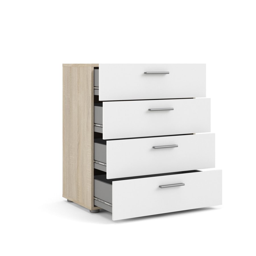 TVILUM Pepe kommode - egetrsstruktur/hvid hjglans, m. 4 skuffer 
