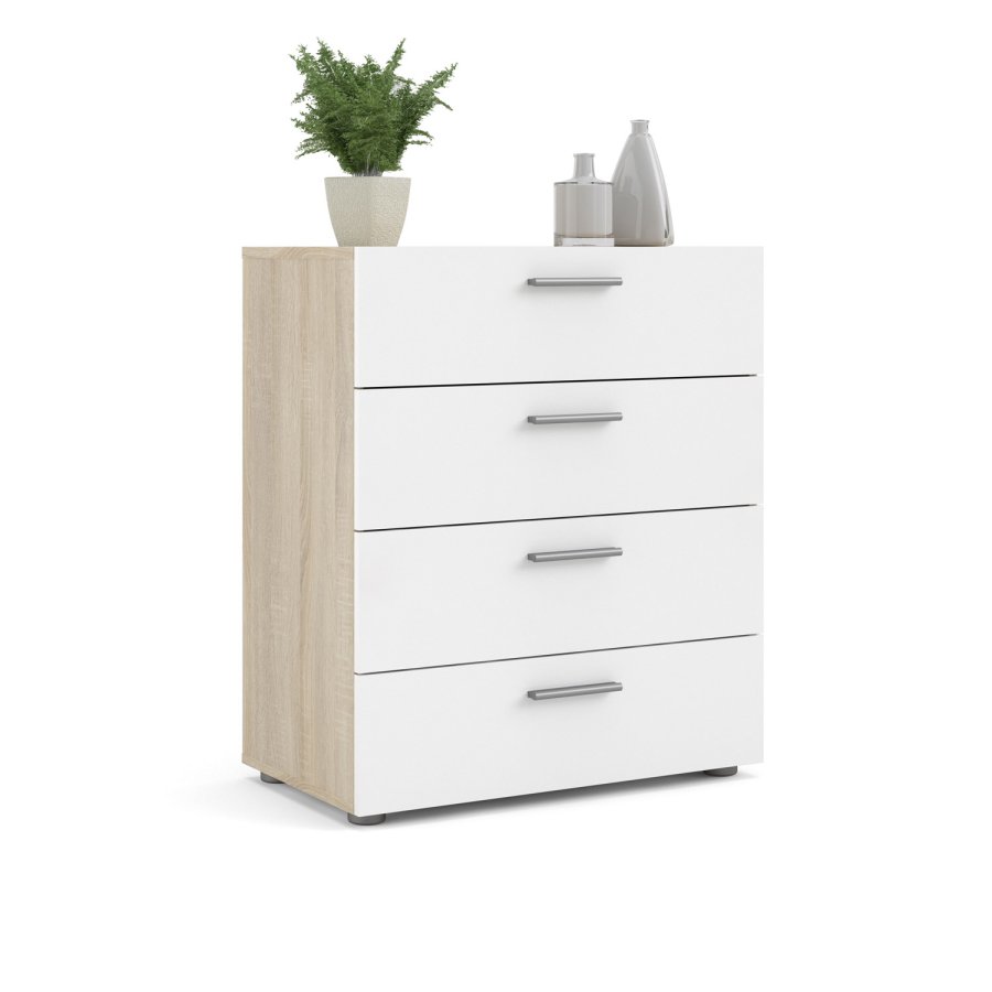TVILUM Pepe kommode - egetrsstruktur/hvid hjglans, m. 4 skuffer 
