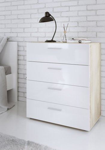 TVILUM Pepe kommode - egetrsstruktur/hvid hjglans, m. 4 skuffer 