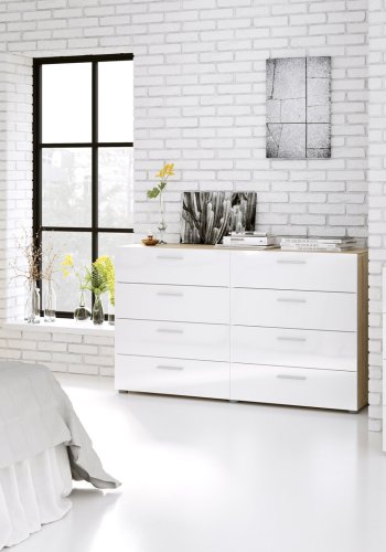 TVILUM Pepe kommode - egetrsstruktur/hvid hjglans, m. 4 skuffer 