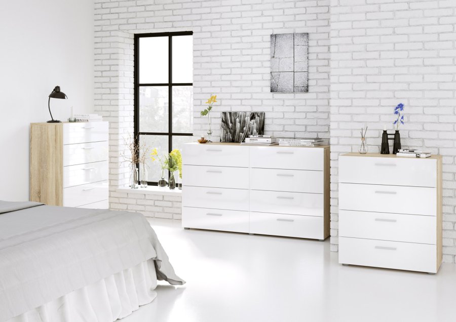 TVILUM Pepe kommode - egetrsstruktur/hvid hjglans, m. 4 skuffer 