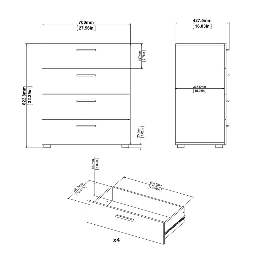 TVILUM Pepe kommode - egetrsstruktur/hvid hjglans, m. 4 skuffer 