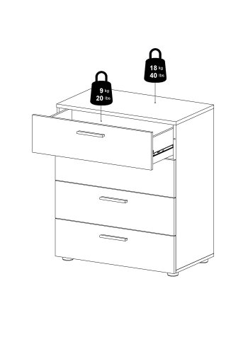 TVILUM Pepe kommode - egetrsstruktur/hvid hjglans, m. 4 skuffer 