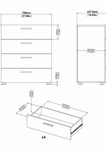 TVILUM Pepe kommode, m. 4 skuffer - sort folie og plastik