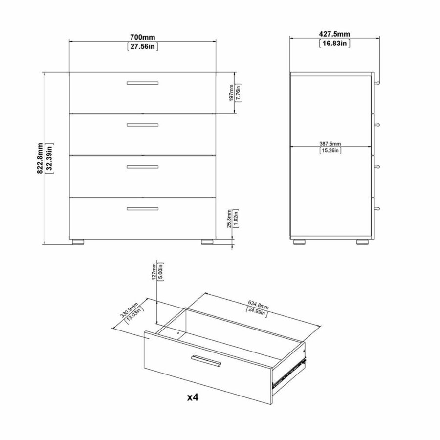 TVILUM Pepe kommode, m. 4 skuffer - sort folie og plastik