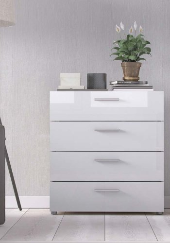 TVILUM Pepe kommode - egetrsstruktur/hvid hjglans, m. 4 skuffer 