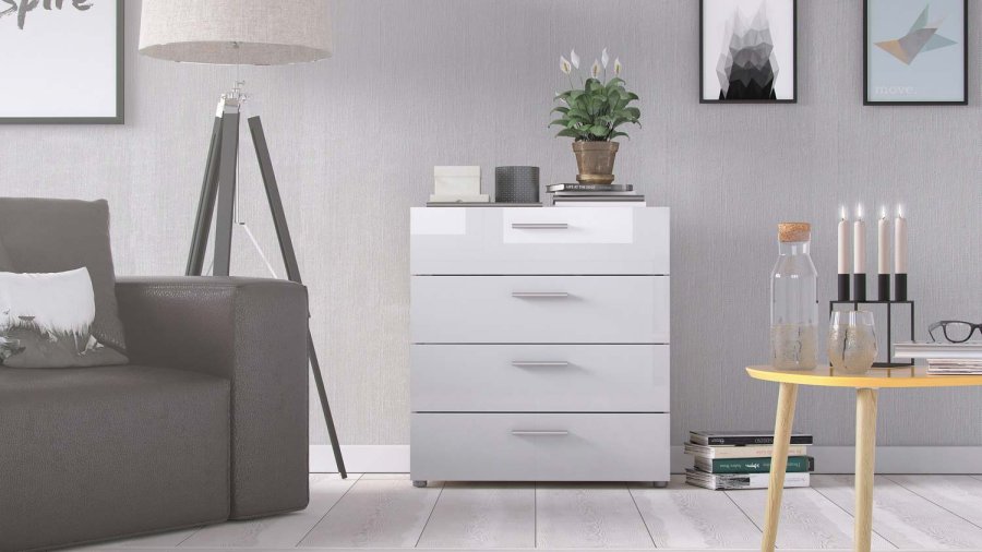 TVILUM Pepe kommode - egetrsstruktur/hvid hjglans, m. 4 skuffer 