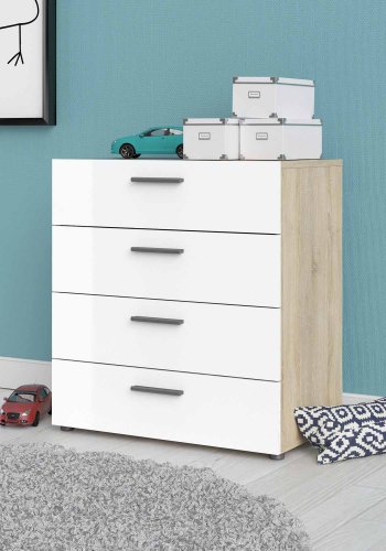 TVILUM Pepe kommode - egetrsstruktur/hvid hjglans, m. 4 skuffer 