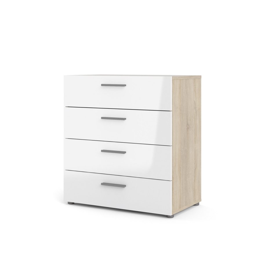 TVILUM Pepe kommode - egetrsstruktur/hvid hjglans, m. 4 skuffer 