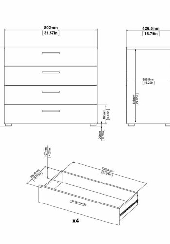 TVILUM Pepe kommode, m. 4 skuffer - trffel folie og plastik