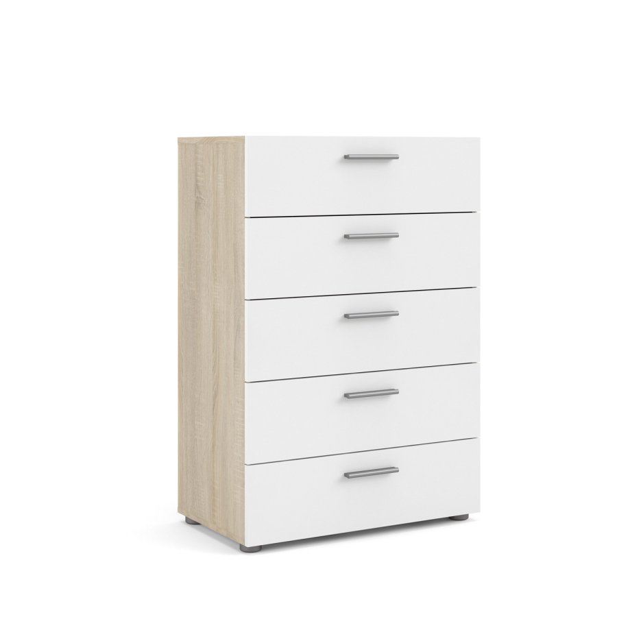 TVILUM Pepe kommode - hvid hjglans/natur tr/egetrsfinér, m. 5 skuffer