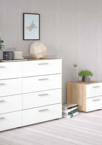 TVILUM Pepe kommode - hvid hjglans/natur tr/egetrsfinér, m. 5 skuffer