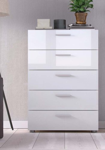 TVILUM Pepe kommode - hvid hjglans/natur tr/egetrsfinér, m. 5 skuffer