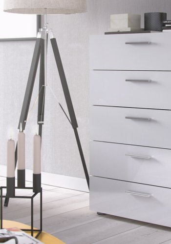 TVILUM Pepe kommode - hvid hjglans/natur tr/egetrsfinér, m. 5 skuffer