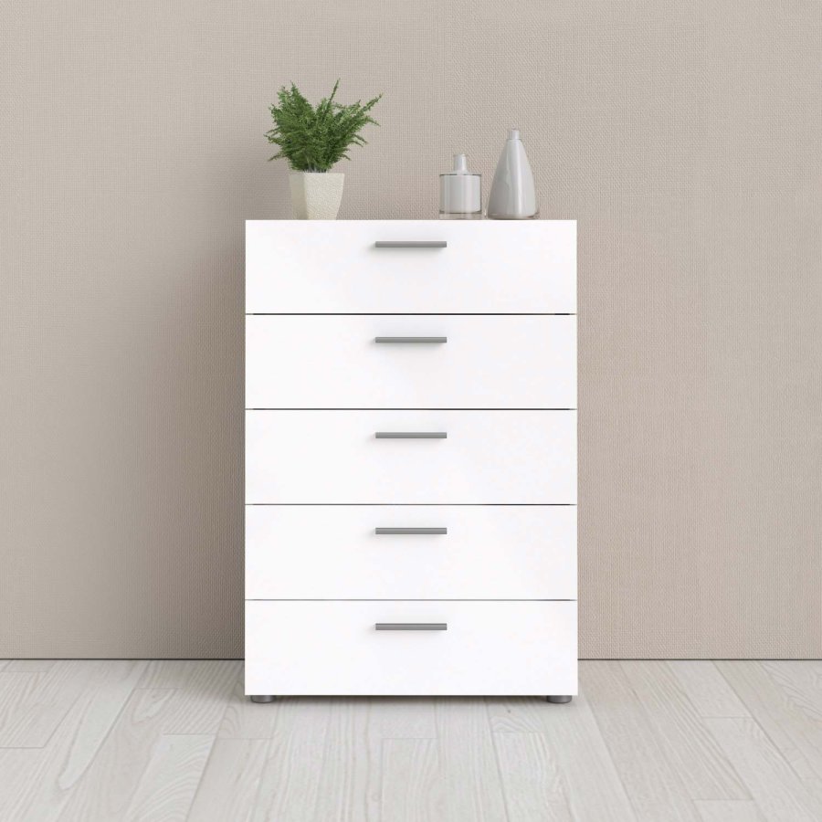 TVILUM Pepe kommode - hvid hjglans/natur tr/egetrsfinér, m. 5 skuffer