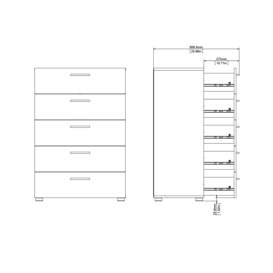TVILUM Pepe kommode - hvid hjglans/natur tr/egetrsfinér, m. 5 skuffer