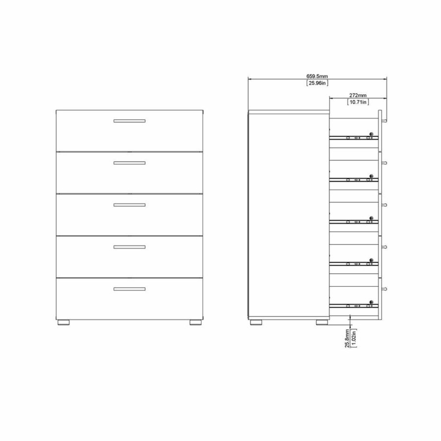 TVILUM Pepe kommode, m. 5 skuffer - sort folie og plastik