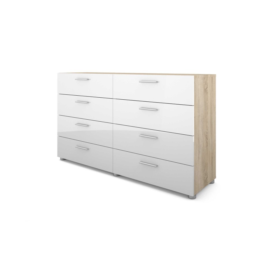 TVILUM Pepe kommode - hvid hjglans/natur tr/egetrsfinér, m. 8 skuffer