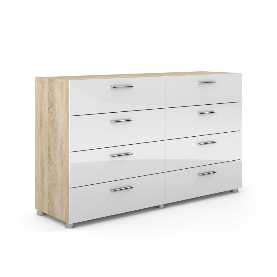 TVILUM Pepe kommode - hvid hjglans/natur tr/egetrsfinér, m. 8 skuffer