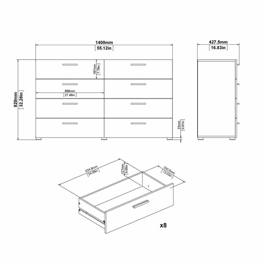 TVILUM Pepe dobbelt kommode, m. 8 skuffer - sort folie og plastik