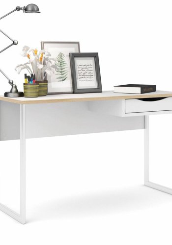 TVILUM Function Plus skrivebord, m. skuffe - hvid folie og hvid stl (130x48,4)