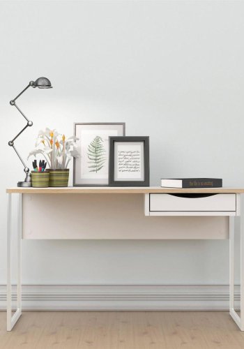 TVILUM Function Plus skrivebord, m. skuffe - hvid folie og hvid stl (130x48,4)