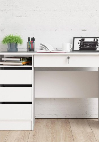 TVILUM Function Plus skrivebord, m. 1 rum og 4 skuffer - hvid folie og melamin (109,3x48,5)