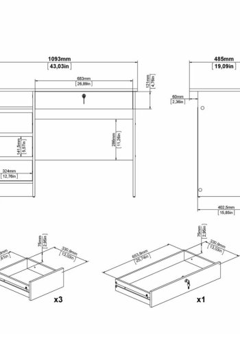 TVILUM Function Plus skrivebord, m. 1 rum og 4 skuffer - hvid folie og melamin (109,3x48,5)