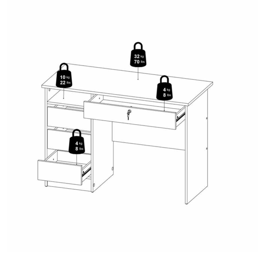 TVILUM Function Plus skrivebord, m. 1 rum og 4 skuffer - hvid folie og melamin (109,3x48,5)