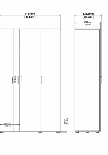 TVILUM Pepe garderobeskab, m. 3 lger - hvid og egetrsfarvet folie