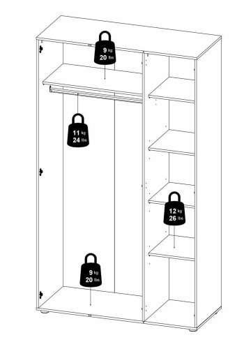 TVILUM Pepe garderobeskab, m. 3 lger - hvid og egetrsfarvet folie