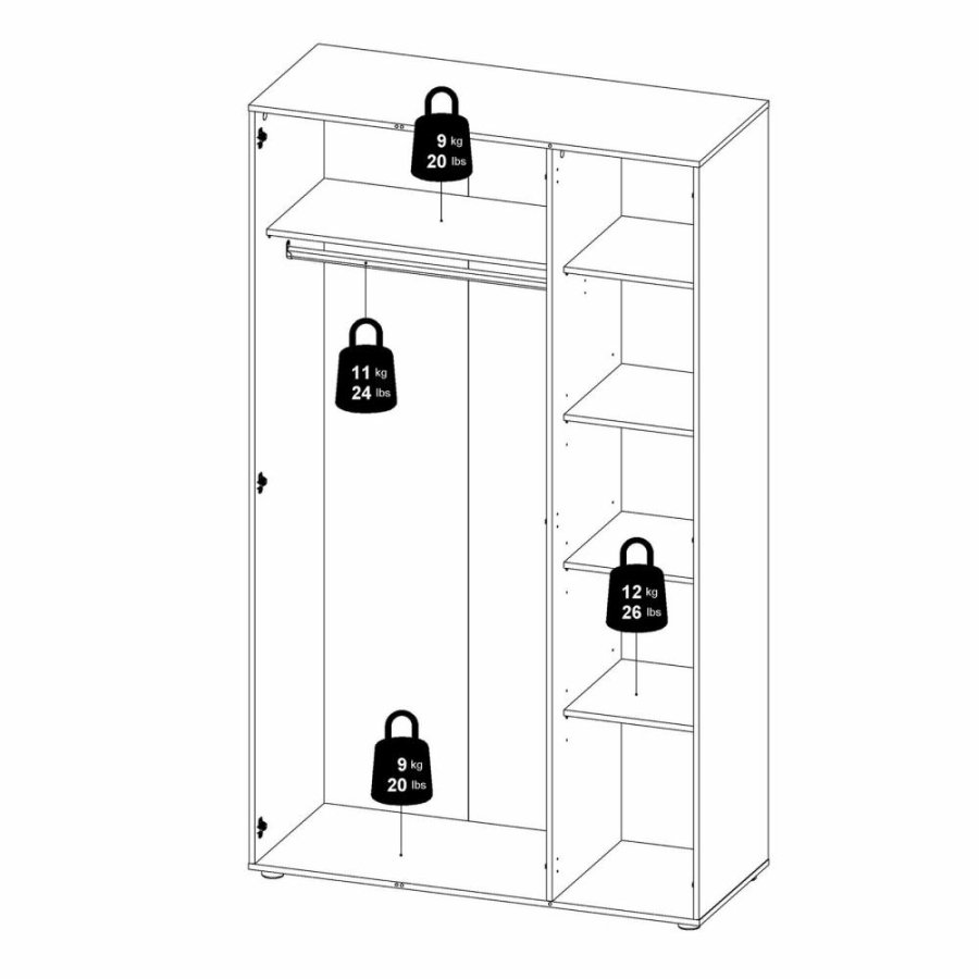TVILUM Pepe garderobeskab, m. 3 lger - hvid og egetrsfarvet folie