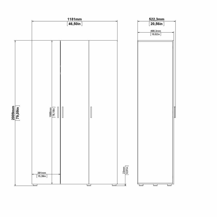 TVILUM Pepe garderobeskab, m. 3 lger - sort folie