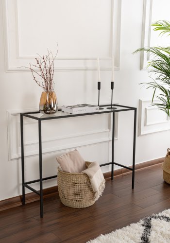 FUNZI LIVING Lrred konsolbord, rektangulr - glas og sort metal (100x30)