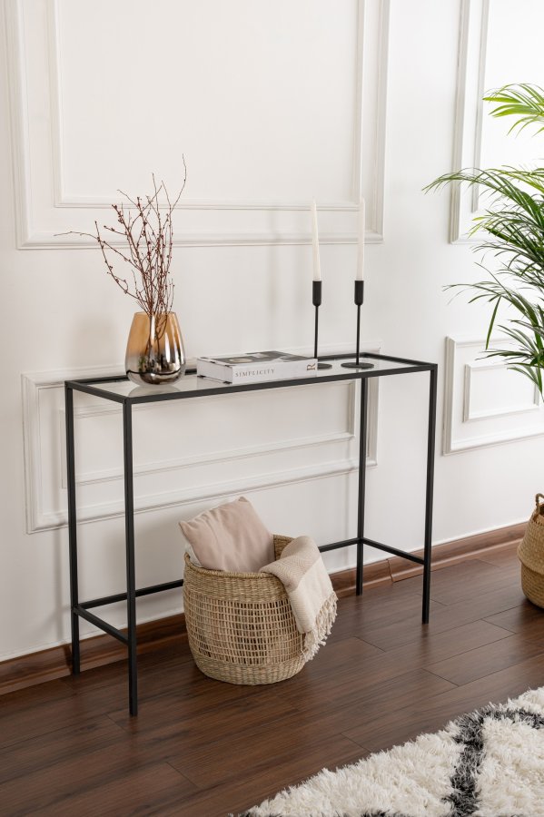 FUNZI LIVING Lrred konsolbord, rektangulr - glas og sort metal (100x30)